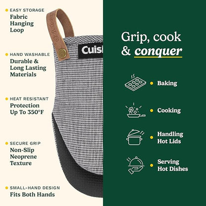 Cuisinart Heritage Mini Oven Mitts – 5.5” x 7” Heat-Resistant Kitchen Mitts for Oven with Non-Slip Neoprene Palm, Cotton Filling, and Faux Leather Loop – Durable Oven Mitt Set for Cooking & Baking - Image 5