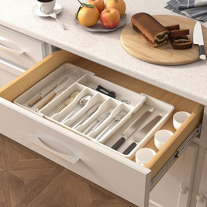 Lifewit Silverware Drawer Organizer, Expandable Utensil Tray for Kitchen, BPA Free Flatware and Cutlery Holder, Adjustable Plastic Storage for Spoons Forks Knives, 13-22 x 15", White - Image 7