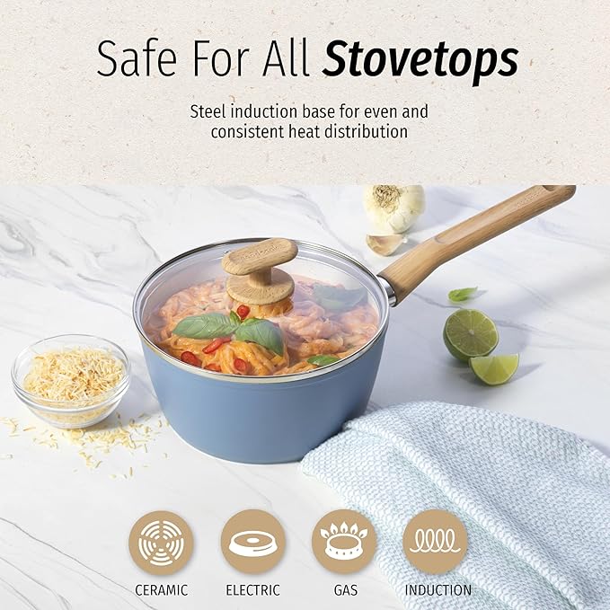 GoodCook Healthy Ceramic Titanium-Infused 2 Quart Saucepan with Lid, Light Blue – Induction Cookware, Nonstick Cooking Pan, Food Cooker for Soups, Sauces, Potatoes, Pasta, Rice - Image 6