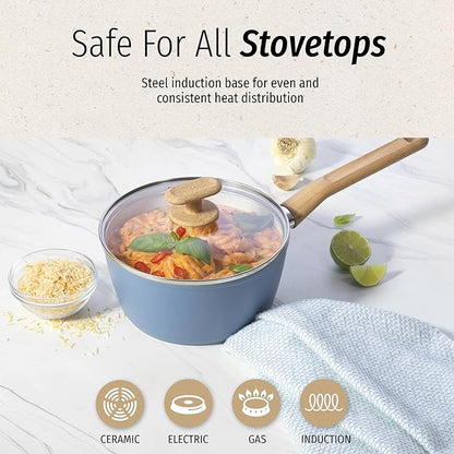 GoodCook Healthy Ceramic Titanium-Infused 2 Quart Saucepan with Lid, Light Blue – Induction Cookware, Nonstick Cooking Pan, Food Cooker for Soups, Sauces, Potatoes, Pasta, Rice - Image 6