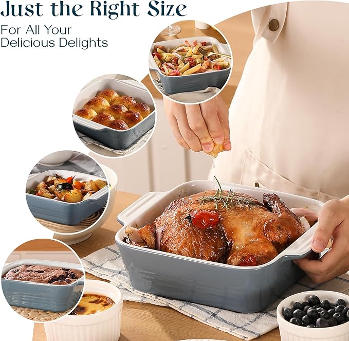 DOWAN 8x8 Baking dish, Square Baking Pan, Ceramic Casserole Dishes for Oven, Cake Pan with Handle, for Brownie, Lasagna, Casserole, 2 Quart, Home Gift, Airy Blue - Image 7