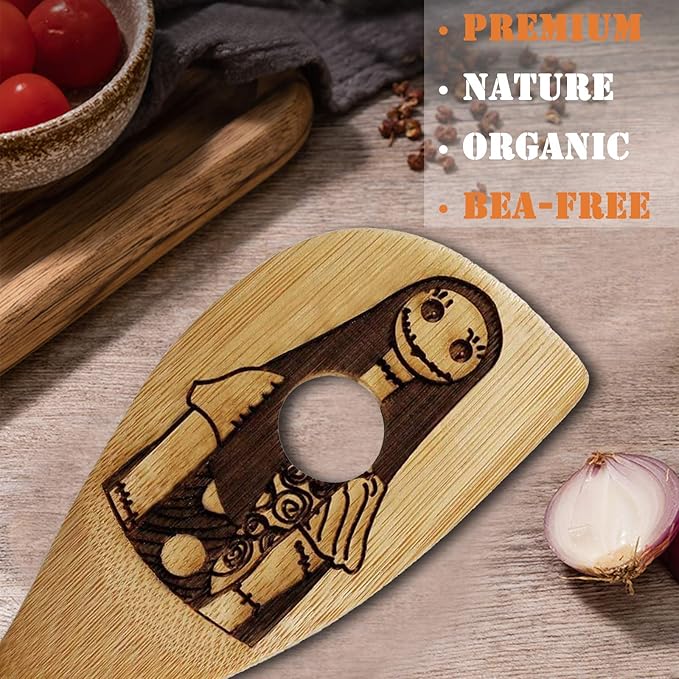 Nightmare Before Christmas Gifts - 5 Pcs Wooden Spoons for Cooking,Halloween Kitchen Utensils Set,Cooking Utensils set for Halloween Decor