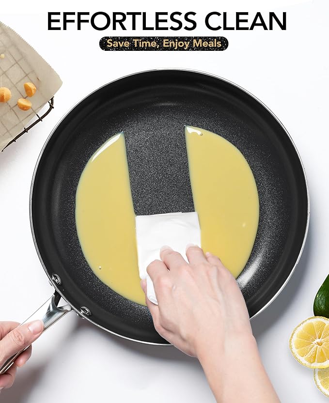 MICHELANGELO Small Frying Pan - 8 Inch Frying Pan Nonstick with Lid, Non-Toxic Ceramic Pans with Stainless Steel Handle, Nonstick Skillet, Black - Image 4