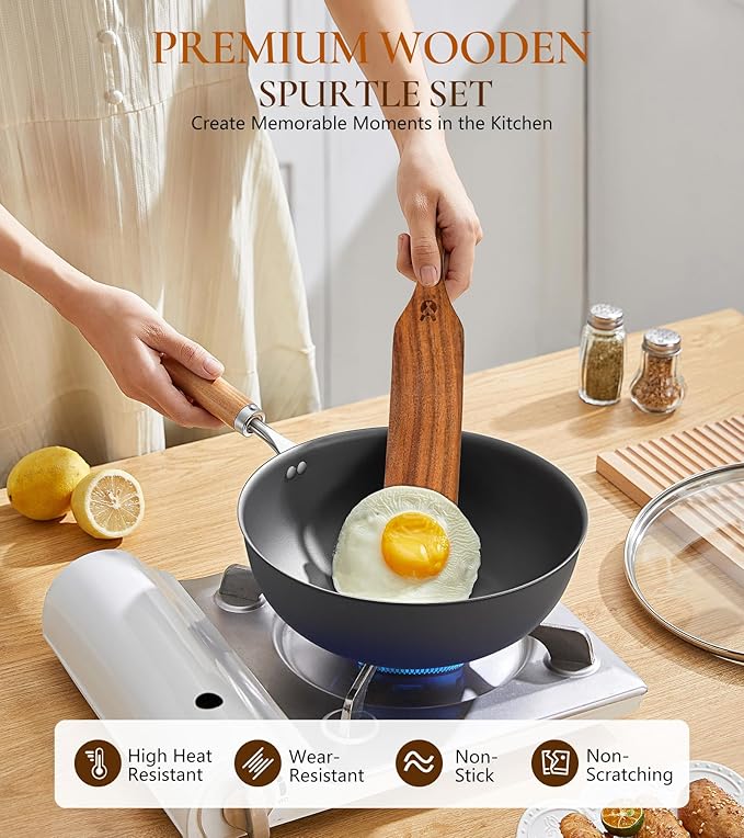 2Pcs Spurtles Kitchen Tools Wooden, Wooden Spurtle Spatula Set for Sourdough Starter, Natural from High Moist Resistance Teak, Kitchen Utensils for NonStick Cookware - Image 4