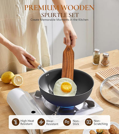 2Pcs Spurtles Kitchen Tools Wooden, Wooden Spurtle Spatula Set for Sourdough Starter, Natural from High Moist Resistance Teak, Kitchen Utensils for NonStick Cookware - Image 4