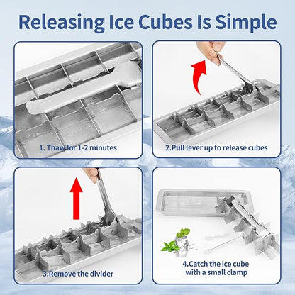 Stainless Steel Ice Cube Trays for Freezer, 18-Slot Vintage Inspired Design Metal Ice Cube Trays with Removable Tray, Easy Release Handle, Dishwasher Safe for Bars, Kitchens & Frozen Foods