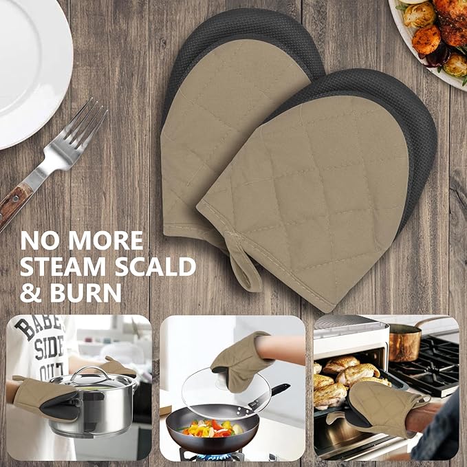 1 Pair Short Oven Mitts - Silicone Kitchen Oven Gloves High Heat Resistant 500℉, Mini Oven Mits with Non-Slip Grip Surfaces and Hanging Loop for BBQ, Baking, Cooking and Grilling (Coffee) - Image 7