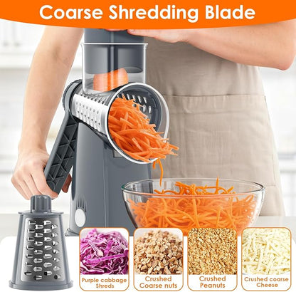 MealHelper 5 Blade Rotary Cheese Grater Hand Crank with Storage Box, Vegetable Chopper, Cheese Shredder for Cheeses, Veggies, Nuts - Easy to Use, Non-slip Suction Base, Gray - Image 4