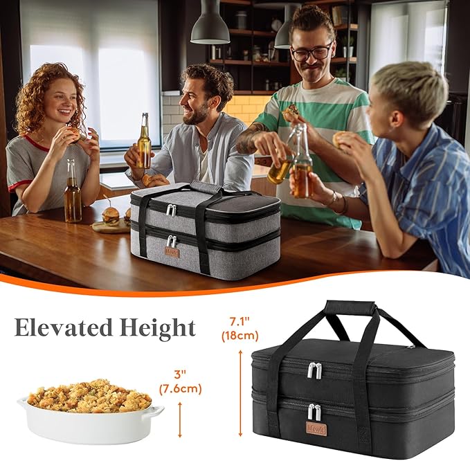 Lifewit Insulated Double Decker Casserole Carrier, Expandable Lasagna Lugger Tote Bag for Hot or Cold Food, Fits 9" x 13" Baking Dish for Potluck Parties, Picnic and Cookouts, Black