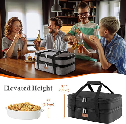 Lifewit Insulated Double Decker Casserole Carrier, Expandable Lasagna Lugger Tote Bag for Hot or Cold Food, Fits 9" x 13" Baking Dish for Potluck Parties, Picnic and Cookouts, Black