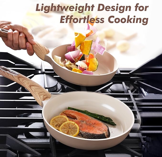 SENSARTE Ceramic Nonstick Frying Pan Skillet 9.5Inch Non Stick Omelette Pans, Non-toxic Healthy Kitchen Cooking Chef's Pan, Free of Intentionally Added PFOA/PFAS/PTFE, Induction Compatible, Taupe - Image 4