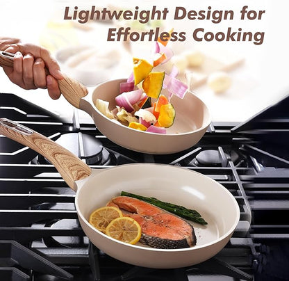 SENSARTE Ceramic Nonstick Frying Pan Small Skillet 8Inch Non Stick Omelette Pans, Non-toxic Healthy Kitchen Cooking Chef's Pan, Free of Intentionally Added PFOA/PFAS/PTFE, Induction Compatible, Taupe - Image 4