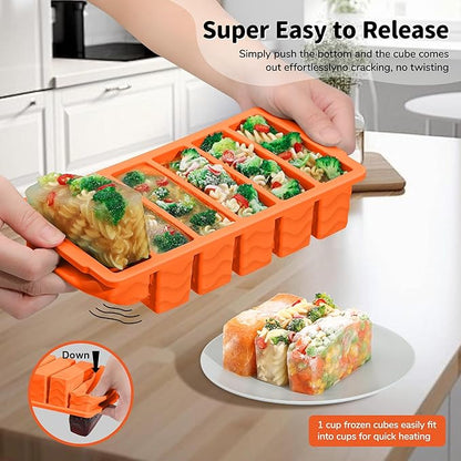 2-Pack Silicone Freezer Trays with Lid, 2 Large 2-Cup(500ml) & 6 Small 1/2-Cup(125ml) Soup Freezer Container Molds, Ice Cube Tray For Meal Prep & Freezing Soup, Stews, Sauces, Oven & Dishwasher-Safe - Image 4