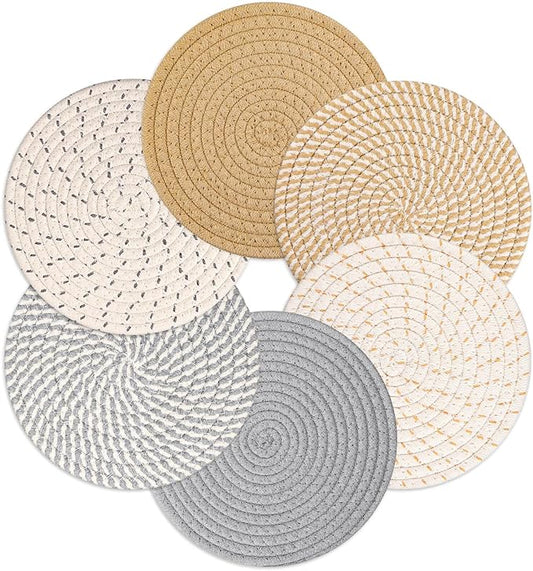Billbotk 8" Trivets for Hot Dishes, Hot pots and Pans, 6 Heat Resistant Hot Pads, Pot Holders for Kitchen, Hot Plate Mats for Table, Kitchen Decor for Counter, Home Essentials, Farmhouse(Boho)