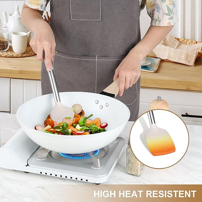 LIANYU 15 Pcs Kitchen Cooking Utensils Set with Holder, Silicone Kitchen Tools with Stainless Steel Handle, Heat Resistant Gadgets, Brush Spatula Spoon Whisk for Cookware, Dishwasher Safe, Khaki - Image 4