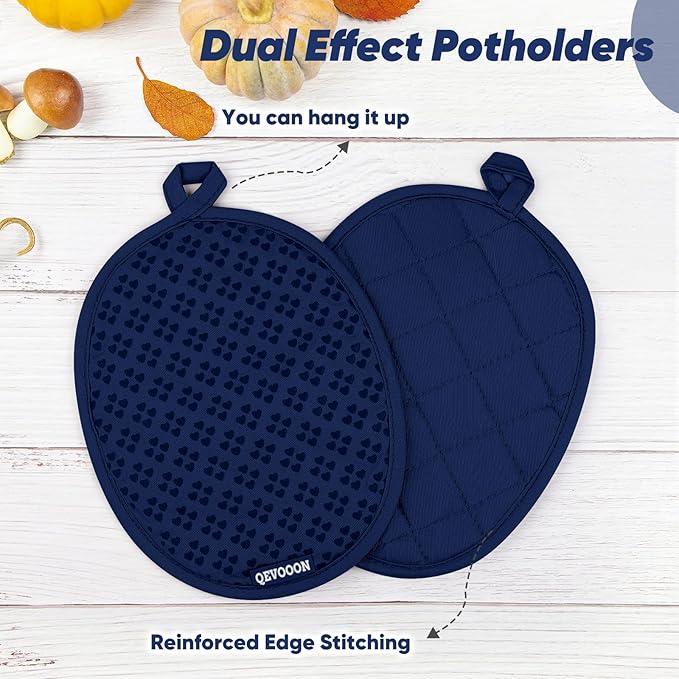Oven Mitts and Pot Holders 4 Sets, Heat Resistant 500 ℉ Oven Mitt and Pot Holder,Oven Glove&Potholders with Non-Slip Silicone Surface,Kitchen Essentials for Cooking/Baking/BBQ-Marine Blue - Image 4