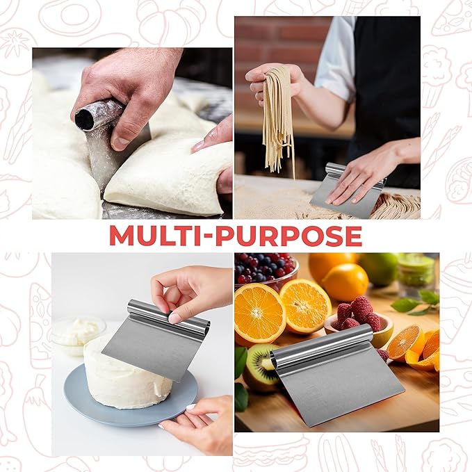 Bench Scraper for Baking, Food Scraper Stainless Steel Blade Dough Cutter with Engraved Measuring Guide & Equivalent Chart, Scraper Tool kitchen Use for Scrapping, Cutting, Chopping, 2 Pack -by RamPro - Image 5