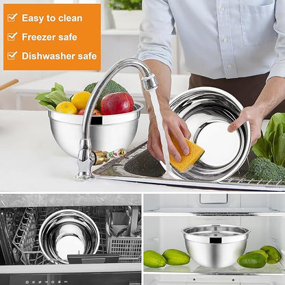 E-far Mixing Bowls with Lids, 6-Piece Stainless Steel Salad Bowls Metal Nesting Bowls for Baking Cooking and Prepping, Airtight Lids & Stackable Design, Size 4.5, 3, 1.5 QT (Colorful) - Image 5