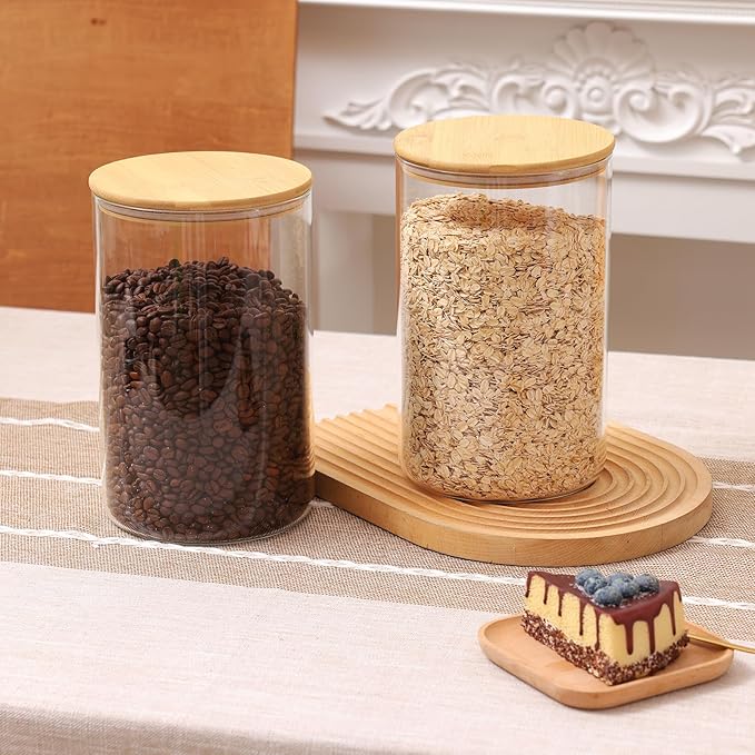 Moretoes 2 Pack 3.6qt Round Glass Storage Containers with Bamboo Press Lids, Extra Large Airtight Pantry Storage Jars for Flour, Sugar, Bulk Dry Goods
