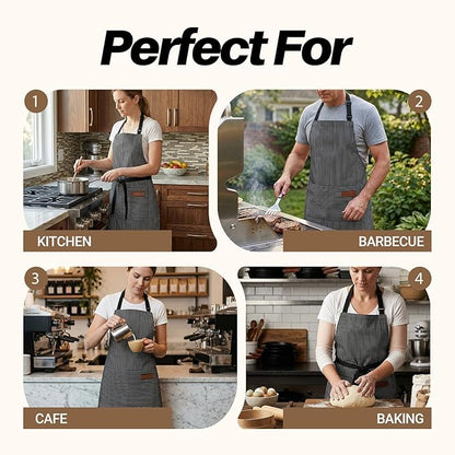 2Pack Adjustable Kitchen Apron for Women Men with 2 Pockets，Cotton-Polyester Blend Bib Aprons for Cooking,Baking - Image 7