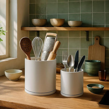 D'vine Dev 360° Rotating Utensil Holder Set – 7.2"+5" Kitchen Utensil Crocks for Countertop, Modern Cooking Tool Organizers for Kitchen Storage +Décor, Oatmeal, Set of 2, 72-Z-D-1 - Image 6