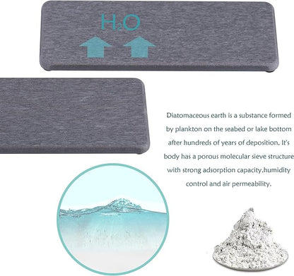 NiuYichee 2 Pcs Water Absorbing Stone Trays, Kitchen/Bathroom Sink Soap Dish, Diatomite Tray Used for Hand Soap & Cosmetic Bottles in The Modern Home, 3.15" W x 8.7" L, Gray