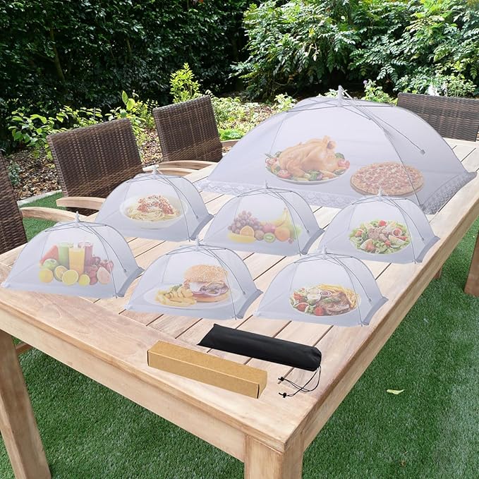 7 Pack Food Covers for Outside Mesh, Food Nets for Outdoors Large Food Covers, Food Tents Screen Outside,Reusable Pop-Up Umbrella Food Nets for Picnics, Parties, BBQs