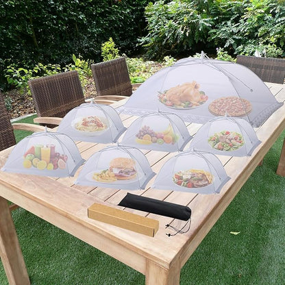 7 Pack Food Covers for Outside Mesh, Food Nets for Outdoors Large Food Covers, Food Tents Screen Outside,Reusable Pop-Up Umbrella Food Nets for Picnics, Parties, BBQs