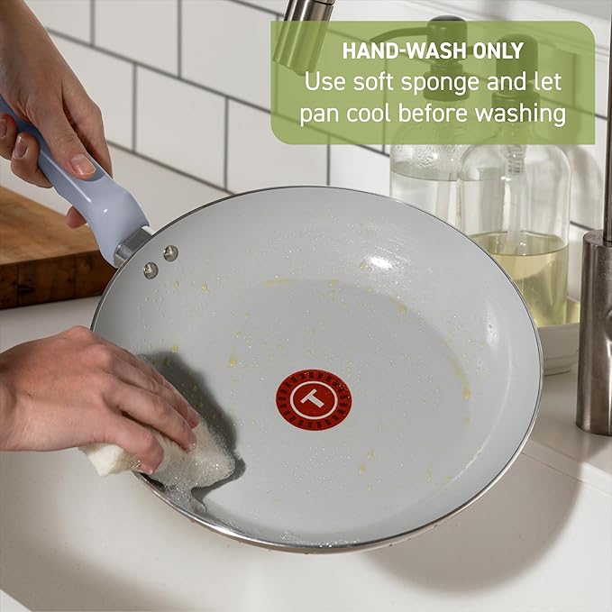 T-fal Refresh Ceramic Nonstick Frying Pan with Lid, 5 Qt, Oven Safe to 350°F Cookware, Skillet Pots and Pans, Mint Green - Image 7
