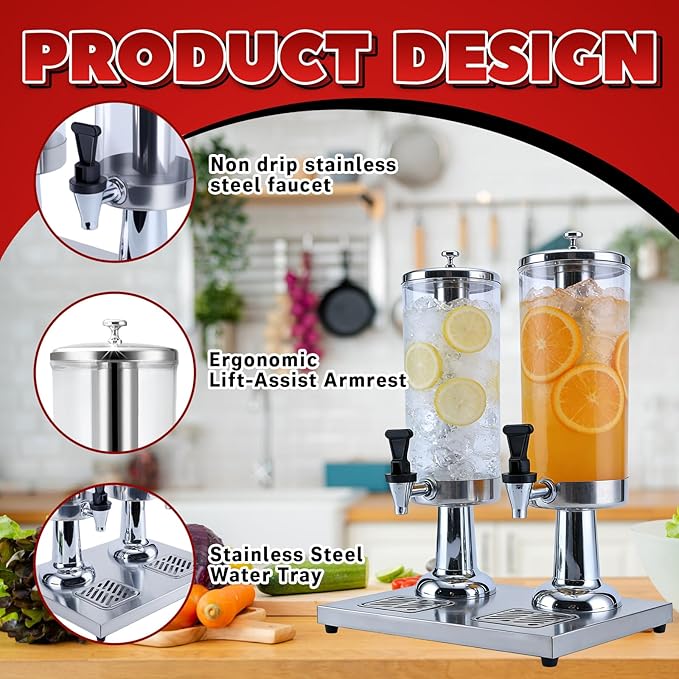 2-Gallon Drink Dispenser with Stainless Steel Drip Tray - Party Beverage Juice Lemonade Iced Tea Water Dispenser for Church Events, Catering, Family Gatherings & Outdoor (SILVER)