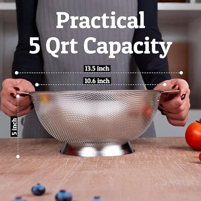 PriorityChef Premium 5Qrt Stainless Steel Colander for Kitchen, Durable Rice and Pasta Strainer with Handle, Rust-Resistant & Dishwasher Safe - Image 4