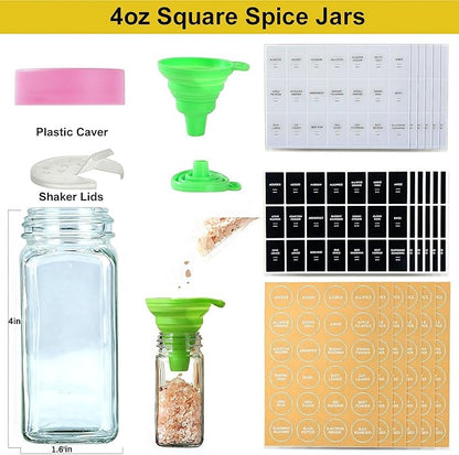 36 Glass Spice Jars with Label-4oz Spice Containers with Pink Lids and Shaker Lids,3 Sets of Spice Labels 1 Collapsible Funnel 2 Erasable Markers (36) - Image 4
