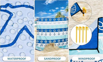 HIHOHO Beach Blanket Waterproof Sandproof Extra Large Beach Mat 79" X 83"/120"x108"for 1-8 Adults Quick Drying Durable Outdoor Picnic Mat for Beach Travel Camping Hiking