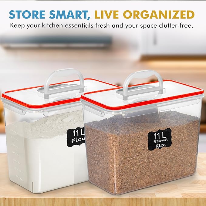 Shazo 2 PC (11L | 372 oz) Flour Sugar Storage Containers with Easy Carry Handle - Plastic Extra Large Food Storage Containers with Lids for Rice Cereal, BPA Free & Airtight Kitchen Pantry Organization - Image 9