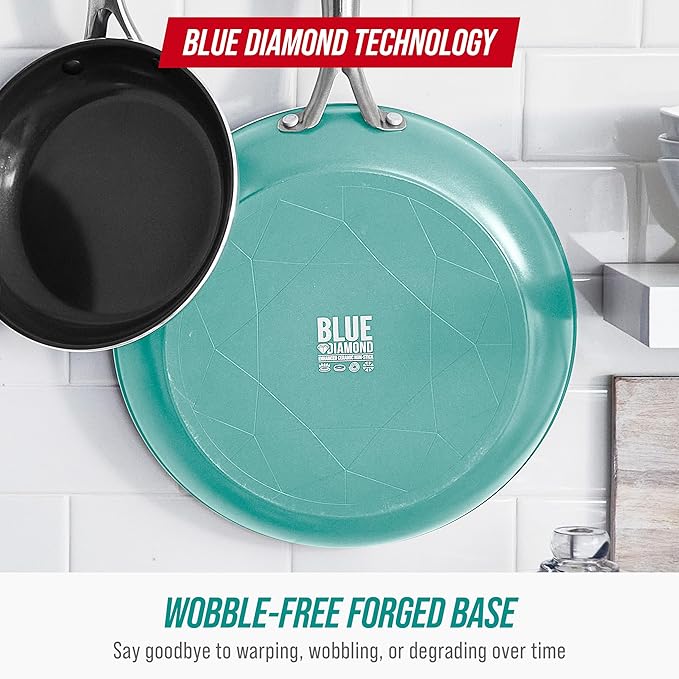 Blue Diamond 8" Nonstick Frying Pan Skillet, Diamond Infused Ceramic PFAS-Free, Dishwasher & Oven Safe, Stay Cool Handle, Durable Non Toxic Metal Utensil Safe, Egg & Omelet Pan, Turquoise - Image 8