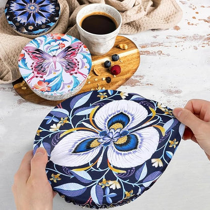 5 Pieces Bowl Covers Reusable, 5 Size Elastic Cloth Bowl Covers for Bread Proofing, Food Covers Washable for Food Fruits Leftover (Lotus Floral) - Image 4