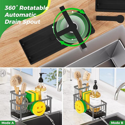 Sponge Holder for Kitchen Sink,Sink Caddy with Removable Dish Brush Holder,Self-Draining Kitchen Countertop Organizers and Storage Essentials,Soap Dispenser Organize and Home Decor-Gray - Image 4