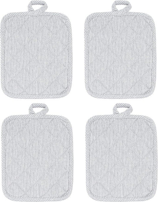 American Linen Pot Holders, Hot Pads, Table Pads for Kitchen and Dining Table, Non Slip Heat Resistant Hot Pot Holder (Grey, 4 Pack)