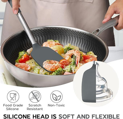 Onader Kitchen Cooking Utensils Set of 15, Silicone and Stainless Steel Utensils Spatula Set with Holder, Heat Resistant & Dishwasher Safe - Grey - Image 7
