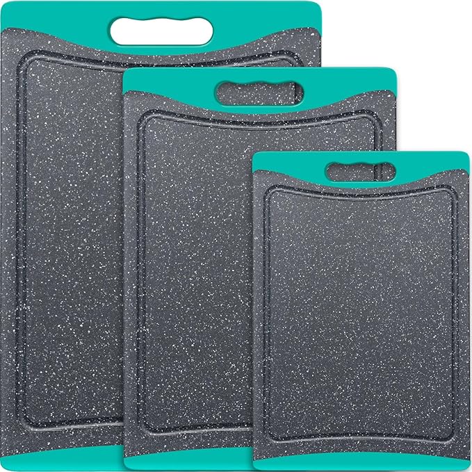 Extra Large Cutting Boards, Plastic Cutting Boards for Kitchen (Set of 3) Cutting Board Set Dishwasher Chopping Board with Juice Grooves Easy-Grip Handles, Turquoise, Empune by Empune