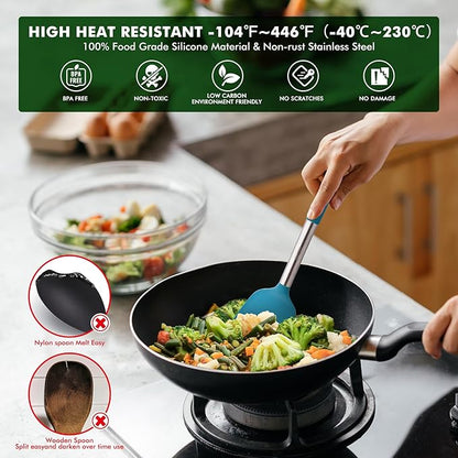 HOTEC 446°F Heat Resistant Silicone Kitchen Utensils, Cooking Utensil Set, Spatula Set, BPA Free, Kitchen Gadgets, Utensils Holder, Dishwasher Safe, 14pcs Multicolor - Image 6