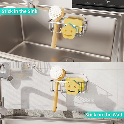 HapiRm Sink Caddy Sponge Holder - No Drill Kitchen Sink Organzier with Smiley Face Sponge Holder, Rustproof and Waterproof Kitchen Organizer - Silver - Image 4