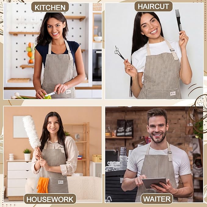 Janmercy 24 Pcs Aprons for Women Men with 2 Pockets Linen Cooking Kitchen Apron Adjustable Bib Chef Apron Bulk Aprons Unisex