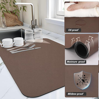 HotLive Dish Drying Mat for Kitchen Counter, Heat Resistant Drainer Mats with Non-slip Rubber Backed, Hide Stain Kitchen Super Absorbent Draining Mat, Easy to Clean Dish Rack Pad, Brown 18"x32" - Image 3