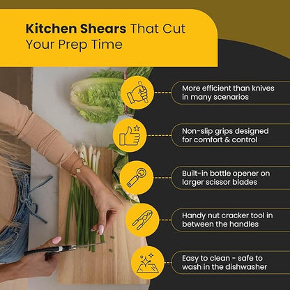 Heavy Duty Kitchen Shears With Sharpener - Lifetime Replacement Warranty* - Multipurpose Stainless Steel Scissors for Food - Sharp Food-Grade Kitchen Scissor for Meat, Seafood, Poultry - 4 Piece Set - Image 3
