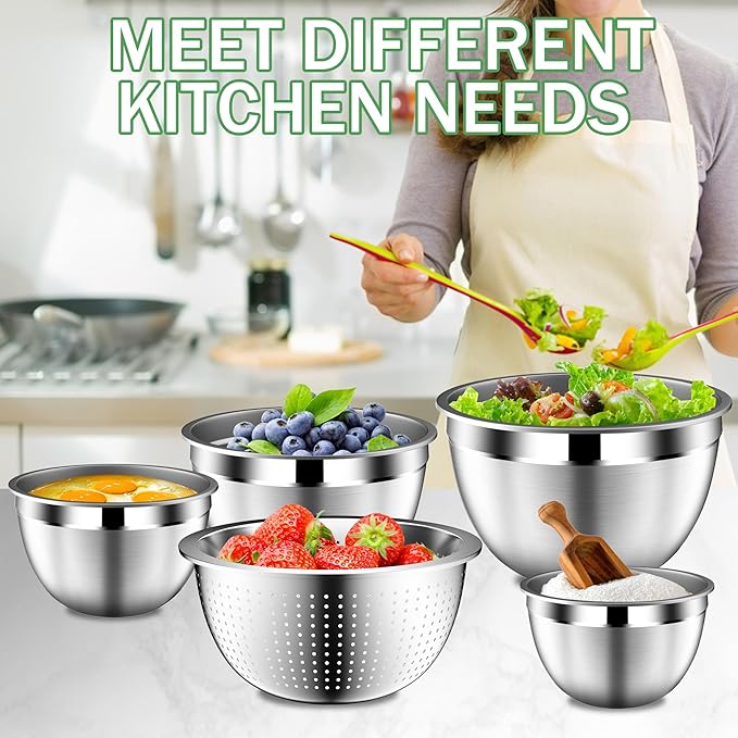 DUTZUN Mixing Bowls with Lids Set, Stainless Steel Mixing Bowls with Colander, Strainer with Mixing Bowl Set, Serving Bowl Kitchen Gift, Size 4.5, 2.5, 2, 1.5QT - Black - Image 7