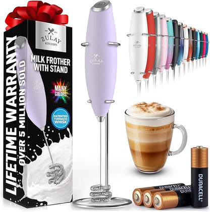 Zulay Kitchen Patented Tornado Triple Whisk Milk Frother with 4 Duracell Batteries – Handheld Foam Maker for Coffee, Lattes, Matcha & Hot Chocolate – Rich, Creamy Froth in Seconds - Lilac by ZulayKitchen