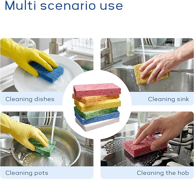 ARCLIBER Cellulose Sponges,Heavy Duty Scrub Kitchen Sponge No Scratching,Pop Up Eco DIY (6 Pack) - Image 6