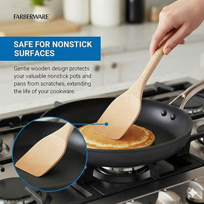 Farberware Beechwood Turner Spatula - Durable Wood Kitchen Utensil with Thin Tapered Edge, Safe for Nonstick Cookware, Perfect for Flipping Pancakes, Eggs, and More