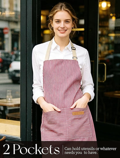 2 Pack Kitchen Cooking Aprons, Soft Aprons for Women Men with 2 Pockets Chef Apron with Adjustable Neck Strap and Long Tie - Image 4